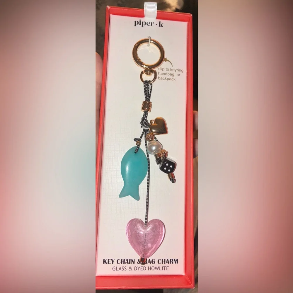 PIPER K Sea Ocean Life Love Glass & Howlite Multiple Charm Bag Keychain NEW NWT